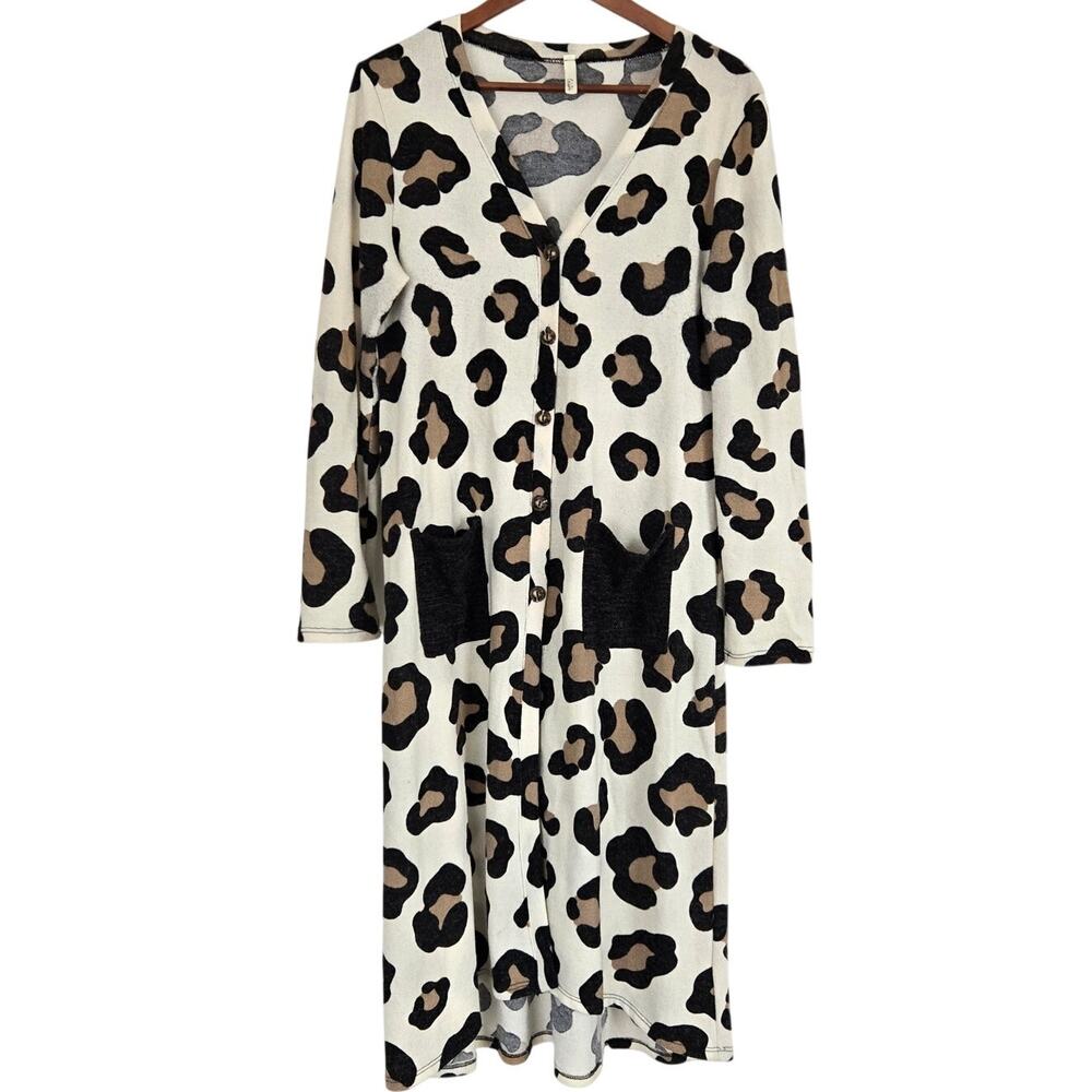 Mob Wife Leopard Print Cardigan Duster Whimsigoth Cozy Cabincore Size Small